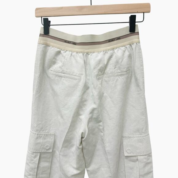 Helmut Lang Pull On Stretch Cargo Pants Beige Linen Cotton Size 0 - Picture 8 of 11